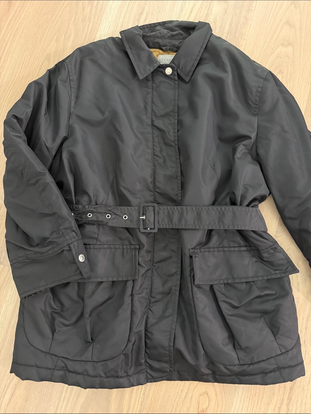 Aquarama Nicchia Italian Belted Safari Rain Jacket Coat Black IT 46 US L 10-12